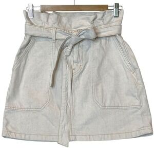 Free People Splendor In The‎ Grass Paper Bag Jean Skirt 6 Oatmeal Cotton Linen